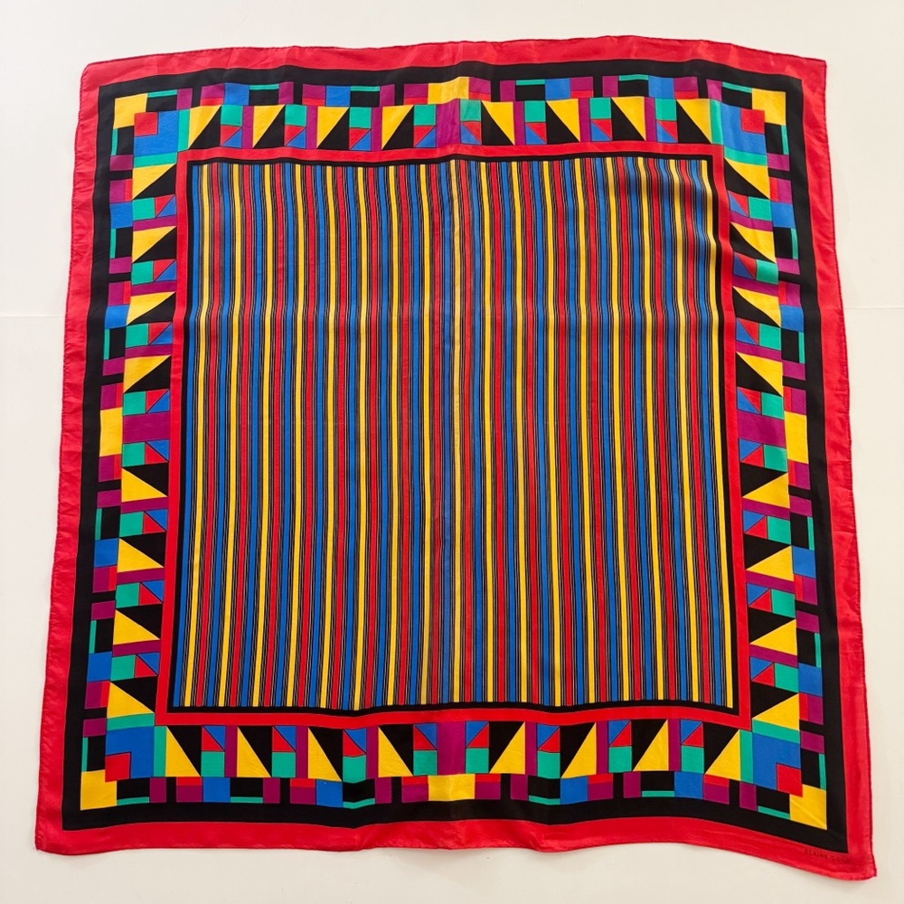 Vintage 80s 90s Elaine Gold Geometric Multicolor Scarf